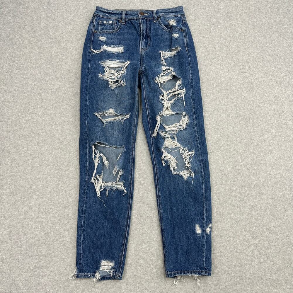 American Eagle Mom Jean Distressed Skinny Women's SZ 0 Blue Mid Rise 100% Cotton